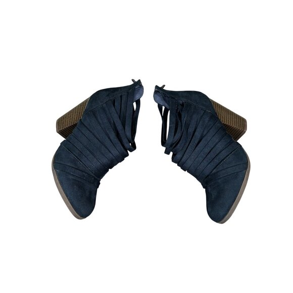 Womens Blue Strappy Ankle Booties With Stacked Heel & Zipper Closure Size 7 - Picture 5 of 7